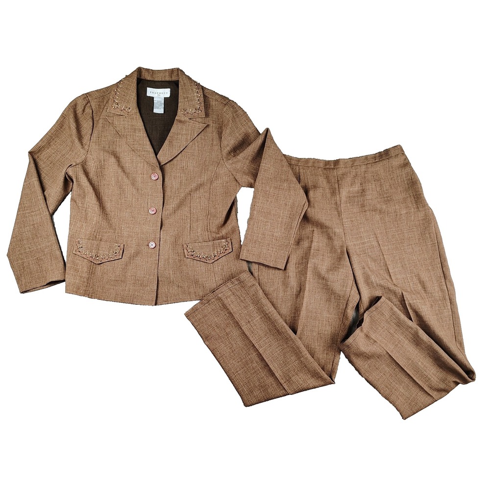 Prophecy Dress Y2K Brown Beaded‎ Pantsuit Women's Size 14 2-Piece Set Estilo